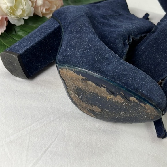 Acne Studios Navy Blue Suede Seamed Side Zip Block Heeled Boots Size EU 37 - Picture 6 of 8